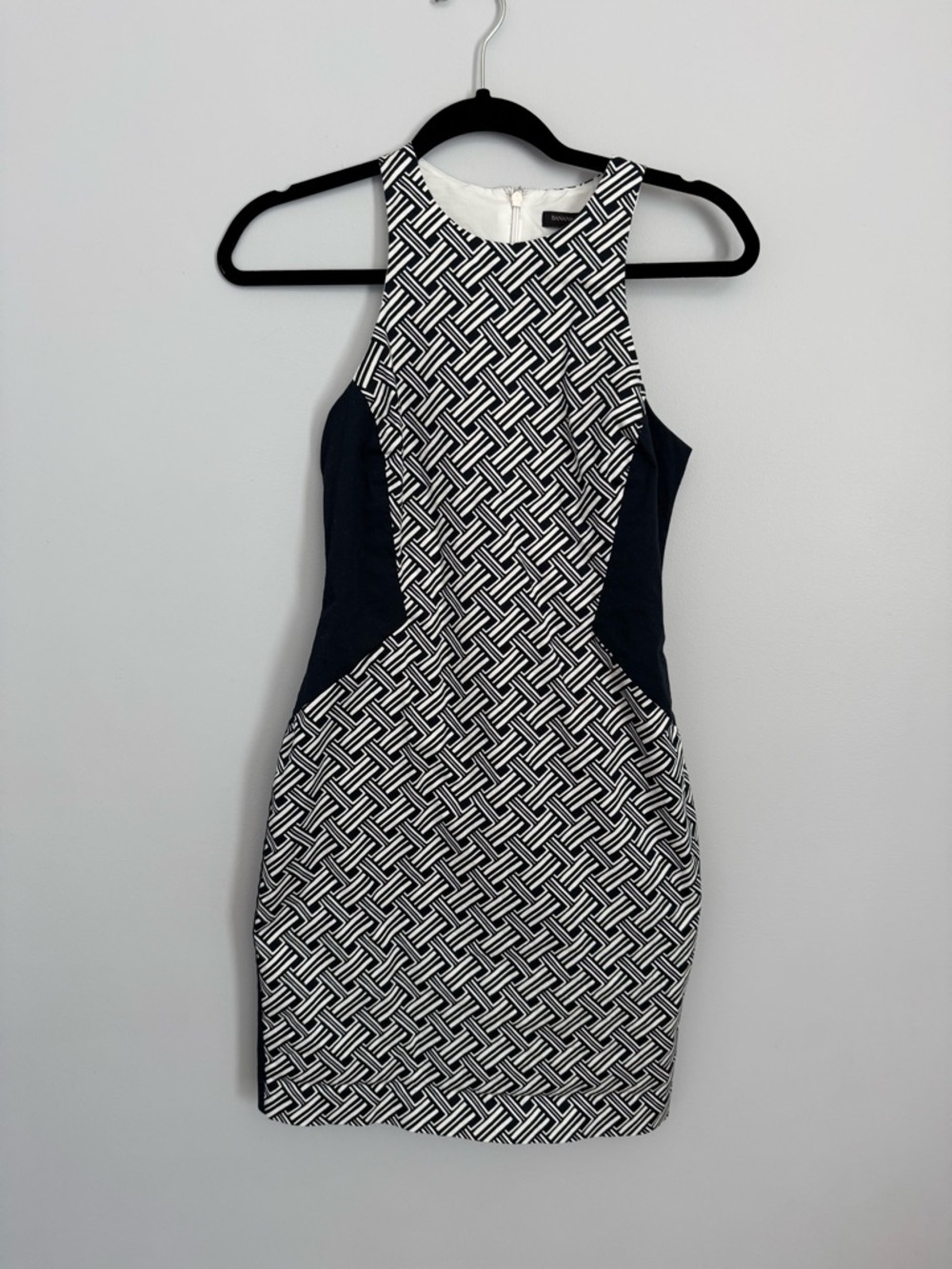 Banana Republic Navy and White Geo Print Sheath Dress with Navy Panels